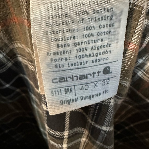 VTG Carhartt B111 Brown Carpenter Dungaree Pants Flannel Lined Duck Canvas 40x32 - Picture 3 of 5